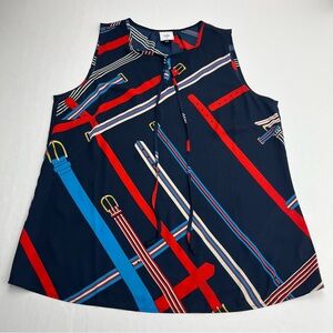CAbi Women Style 5736 Hold Up Top Sz M Keyhole Tie Front V Neck Navy Belt *FLAW‎